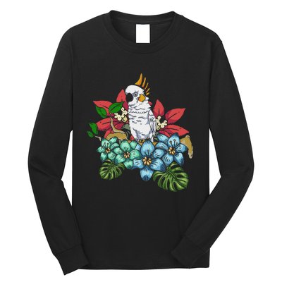 Tropical Flowers Birdwatcher Birding Floral Parrot Cockatoo Long Sleeve Shirt