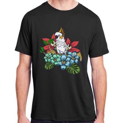 Tropical Flowers Birdwatcher Birding Floral Parrot Cockatoo Adult ChromaSoft Performance T-Shirt