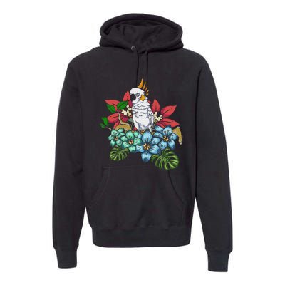 Tropical Flowers Birdwatcher Birding Floral Parrot Cockatoo Premium Hoodie