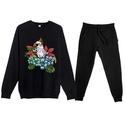 Tropical Flowers Birdwatcher Birding Floral Parrot Cockatoo Premium Crewneck Sweatsuit Set