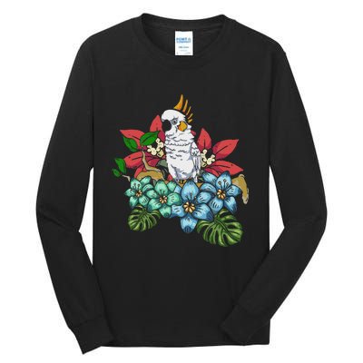 Tropical Flowers Birdwatcher Birding Floral Parrot Cockatoo Tall Long Sleeve T-Shirt