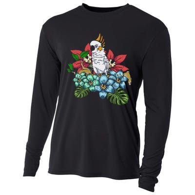 Tropical Flowers Birdwatcher Birding Floral Parrot Cockatoo Cooling Performance Long Sleeve Crew