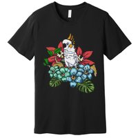 Tropical Flowers Birdwatcher Birding Floral Parrot Cockatoo Premium T-Shirt