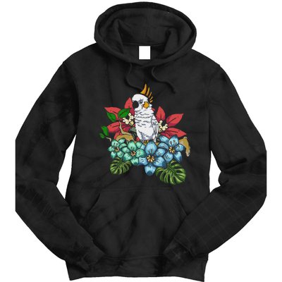 Tropical Flowers Birdwatcher Birding Floral Parrot Cockatoo Tie Dye Hoodie