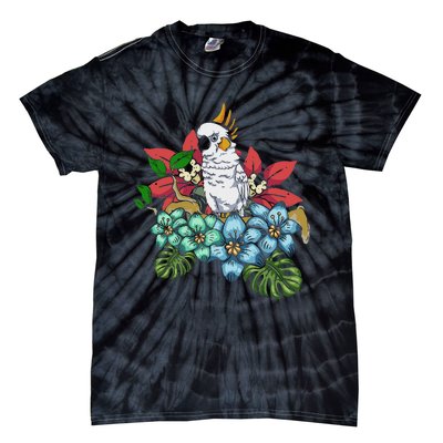 Tropical Flowers Birdwatcher Birding Floral Parrot Cockatoo Tie-Dye T-Shirt