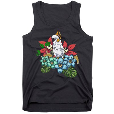 Tropical Flowers Birdwatcher Birding Floral Parrot Cockatoo Tank Top