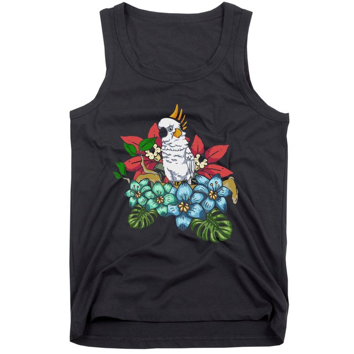 Tropical Flowers Birdwatcher Birding Floral Parrot Cockatoo Tank Top