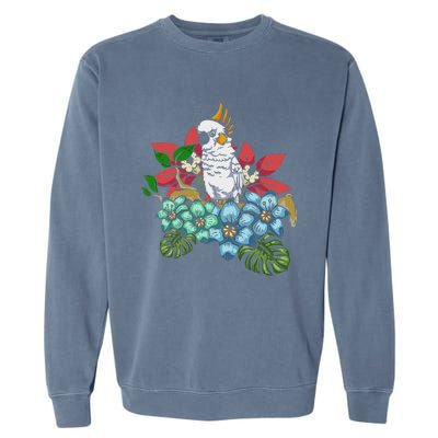 Tropical Flowers Birdwatcher Birding Floral Parrot Cockatoo Garment-Dyed Sweatshirt