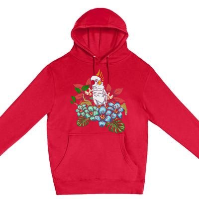 Tropical Flowers Birdwatcher Birding Floral Parrot Cockatoo Premium Pullover Hoodie