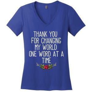 Thanks For Changing My World Gift Cute Speech Therapist Cool Gift Women's V-Neck T-Shirt