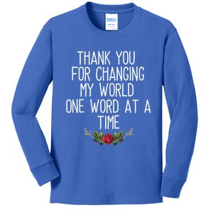 Thanks For Changing My World Gift Cute Speech Therapist Cool Gift Kids Long Sleeve Shirt