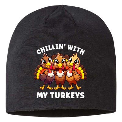 Thanksgiving Family Chillin With My Turkeys Funny Sustainable Beanie