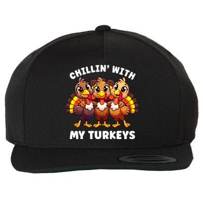 Thanksgiving Family Chillin With My Turkeys Funny Wool Snapback Cap