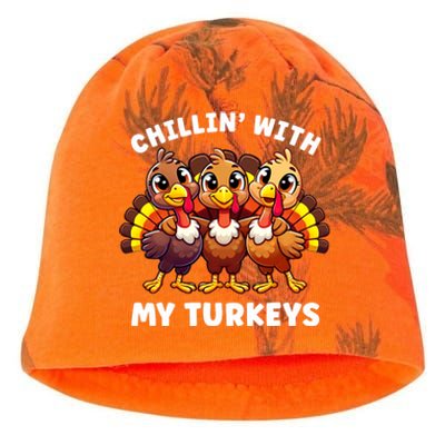 Thanksgiving Family Chillin With My Turkeys Funny Kati - Camo Knit Beanie