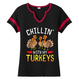 Thanksgiving Family Chillin With My Turkeys Ladies Halftime Notch Neck Tee