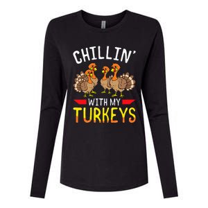 Thanksgiving Family Chillin With My Turkeys Womens Cotton Relaxed Long Sleeve T-Shirt