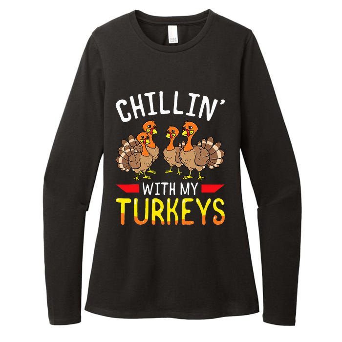 Thanksgiving Family Chillin With My Turkeys Womens CVC Long Sleeve Shirt