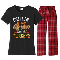 Thanksgiving Family Chillin With My Turkeys Women's Flannel Pajama Set