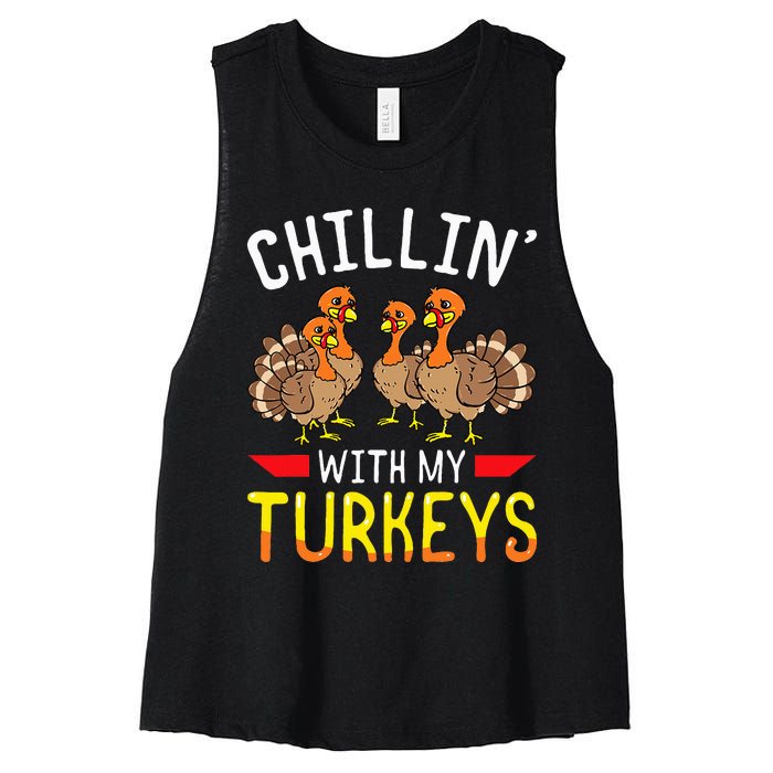 Thanksgiving Family Chillin With My Turkeys Women's Racerback Cropped Tank