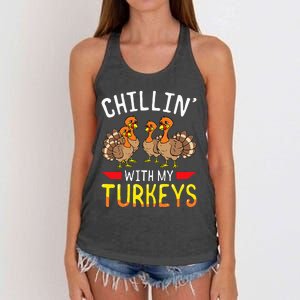 Thanksgiving Family Chillin With My Turkeys Women's Knotted Racerback Tank