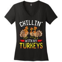 Thanksgiving Family Chillin With My Turkeys Women's V-Neck T-Shirt