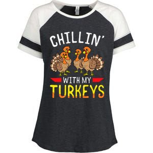 Thanksgiving Family Chillin With My Turkeys Enza Ladies Jersey Colorblock Tee