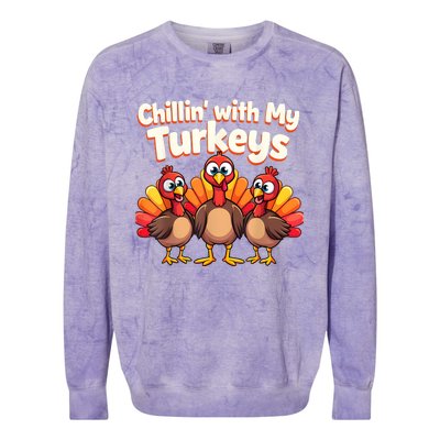 Thanksgiving Family Chillin With My Turkeys Colorblast Crewneck Sweatshirt