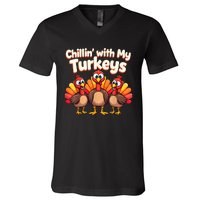 Thanksgiving Family Chillin With My Turkeys V-Neck T-Shirt