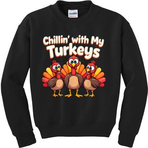 Thanksgiving Family Chillin With My Turkeys Kids Sweatshirt