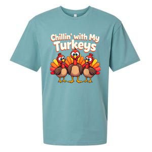 Thanksgiving Family Chillin With My Turkeys Sueded Cloud Jersey T-Shirt