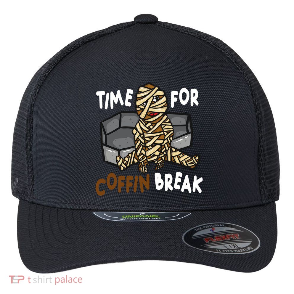 Time For Coffin Break Zombie Funny Flexfit Unipanel Trucker Cap
