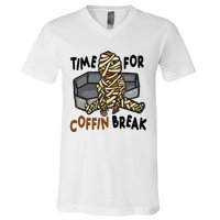 Time For Coffin Break Zombie Funny V-Neck T-Shirt