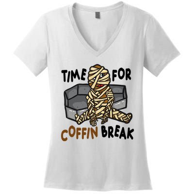 Time For Coffin Break Zombie Funny Women's V-Neck T-Shirt