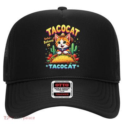 Tacocat Food Cat Lover Spelled Backward Is Tacocat Mexican High Crown Mesh Back Trucker Hat