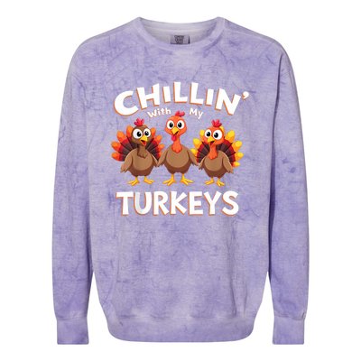 Thanksgiving Family Chillin With My Turkeys Colorblast Crewneck Sweatshirt