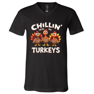 Thanksgiving Family Chillin With My Turkeys V-Neck T-Shirt