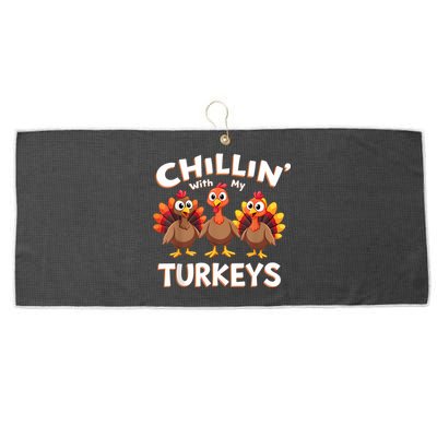 Thanksgiving Family Chillin With My Turkeys Large Microfiber Waffle Golf Towel