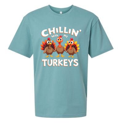 Thanksgiving Family Chillin With My Turkeys Sueded Cloud Jersey T-Shirt