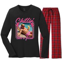 Trump Funny Chillin Like A Felon Trump 2024 Women's Long Sleeve Flannel Pajama Set 