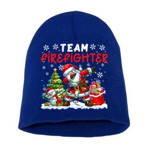 Team Firefighter Christmas Dabbing Snow Santa Proud Job Gift Short Acrylic Beanie