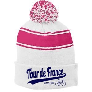 Tour Funny Cycling Tour  France Cycling Fan Stripe Pom Pom Beanie