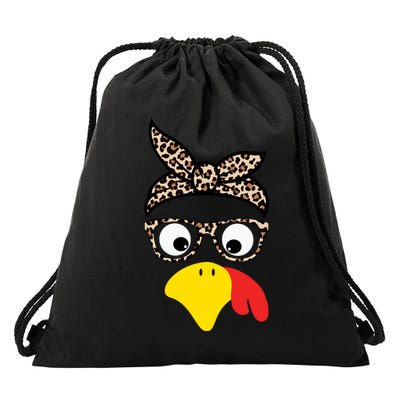 Turkey Face Cheetah Cute Thanksgiving Drawstring Bag