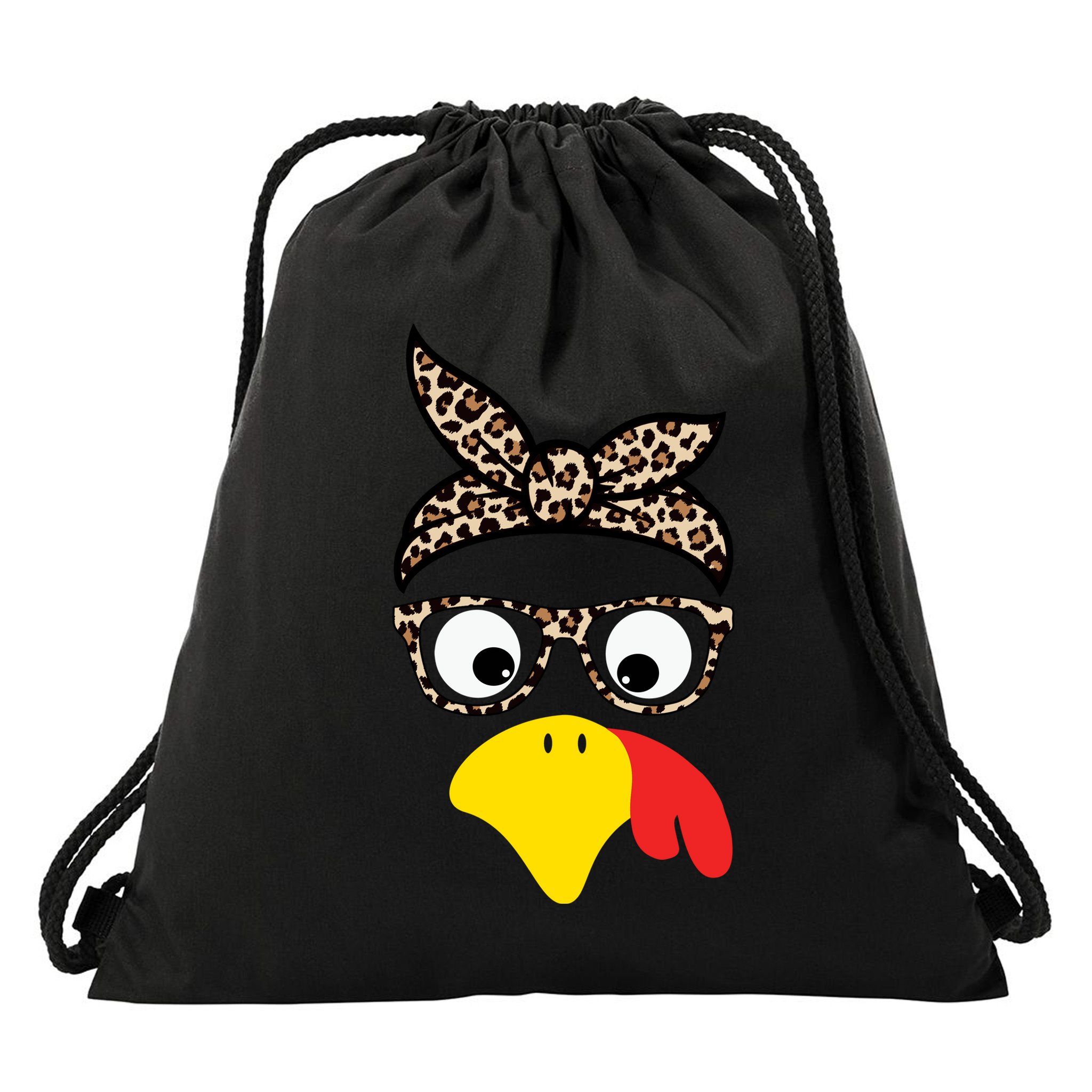 Turkey Face Cheetah Cute Thanksgiving Drawstring Bag