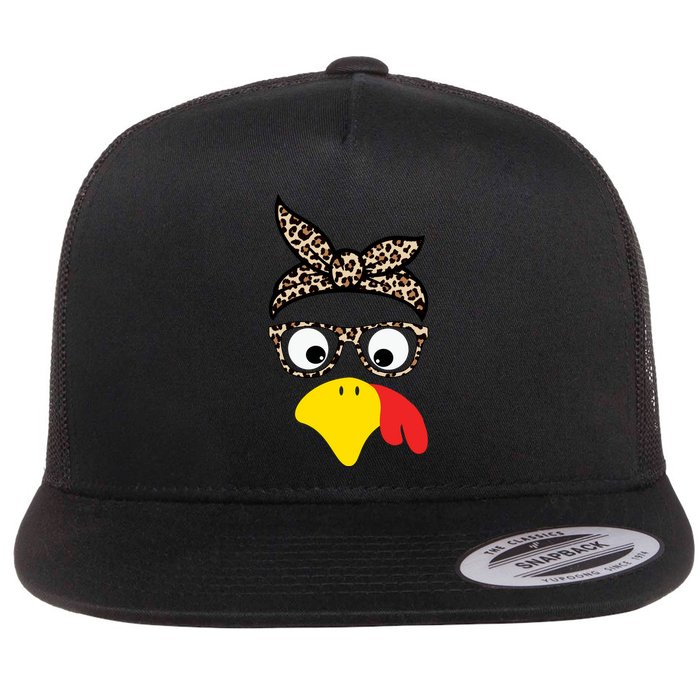 Turkey Face Cheetah Cute Thanksgiving Flatbill Hat
