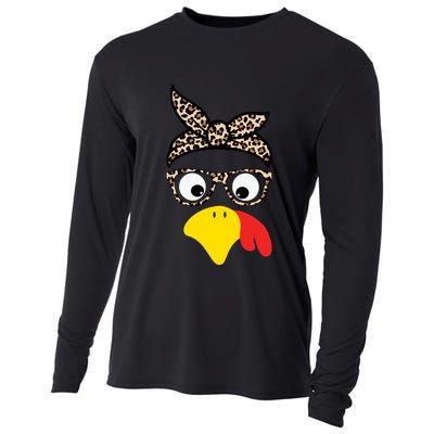 Turkey Face Cheetah Cute Thanksgiving Cooling Performance Long Sleeve Crew