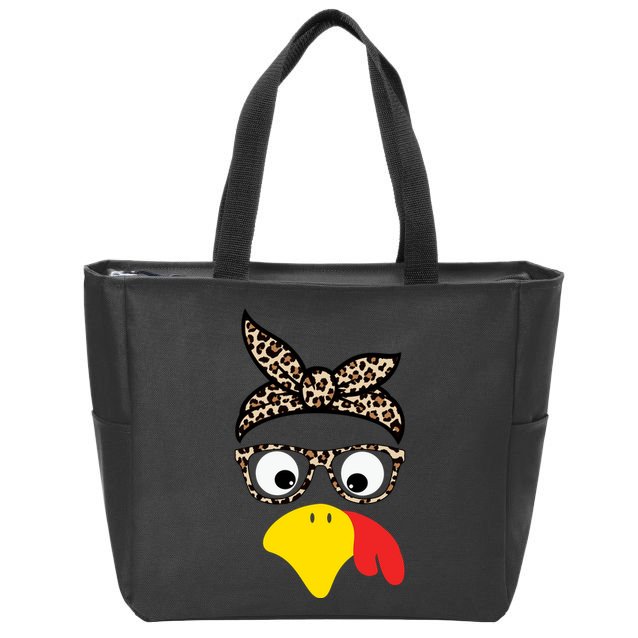 Turkey Face Cheetah Cute Thanksgiving Zip Tote Bag