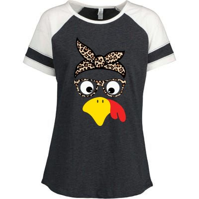 Turkey Face Cheetah Cute Thanksgiving Enza Ladies Jersey Colorblock Tee