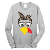 Turkey Face Cheetah Cute Thanksgiving Long Sleeve Shirt