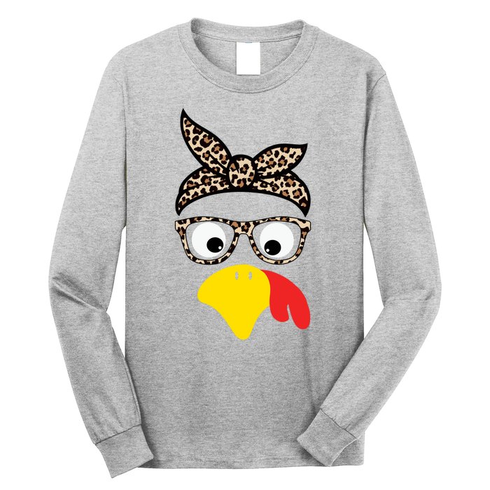 Turkey Face Cheetah Cute Thanksgiving Long Sleeve Shirt