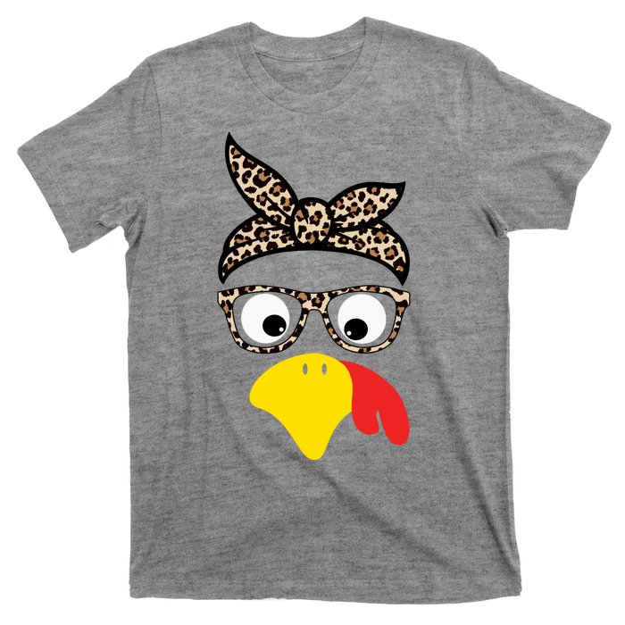 Turkey Face Cheetah Cute Thanksgiving T-Shirt